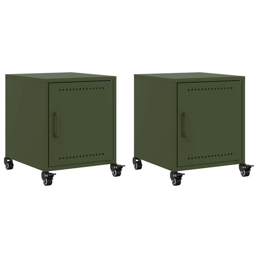 vidaXL Bedside Cabinets 2 pcs Olive Green 36x39x43,5 cm Steel