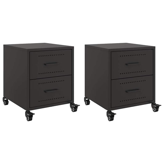 vidaXL Bedside Cabinets 2 pcs Black 36x39x43,5 cm Steel