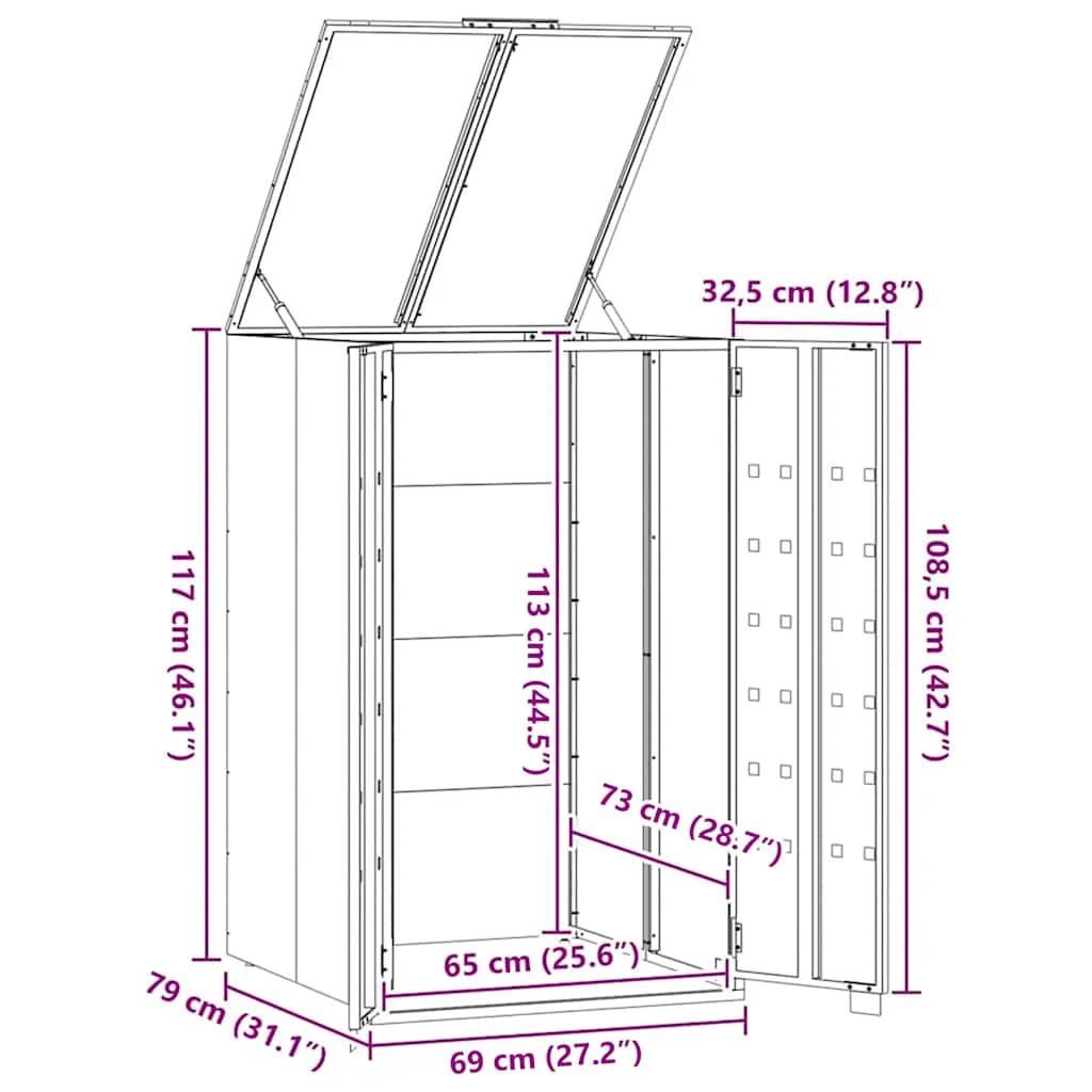 vidaXL Wheelie Bin Storage for Single Bin Grey 69x79x117 cm Steel