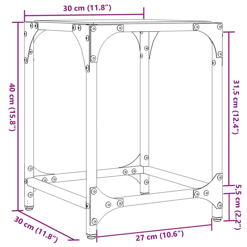 vidaXL Coffee Tables with Transparent Glass Top 2 pcs 30x30x40 cm Steel