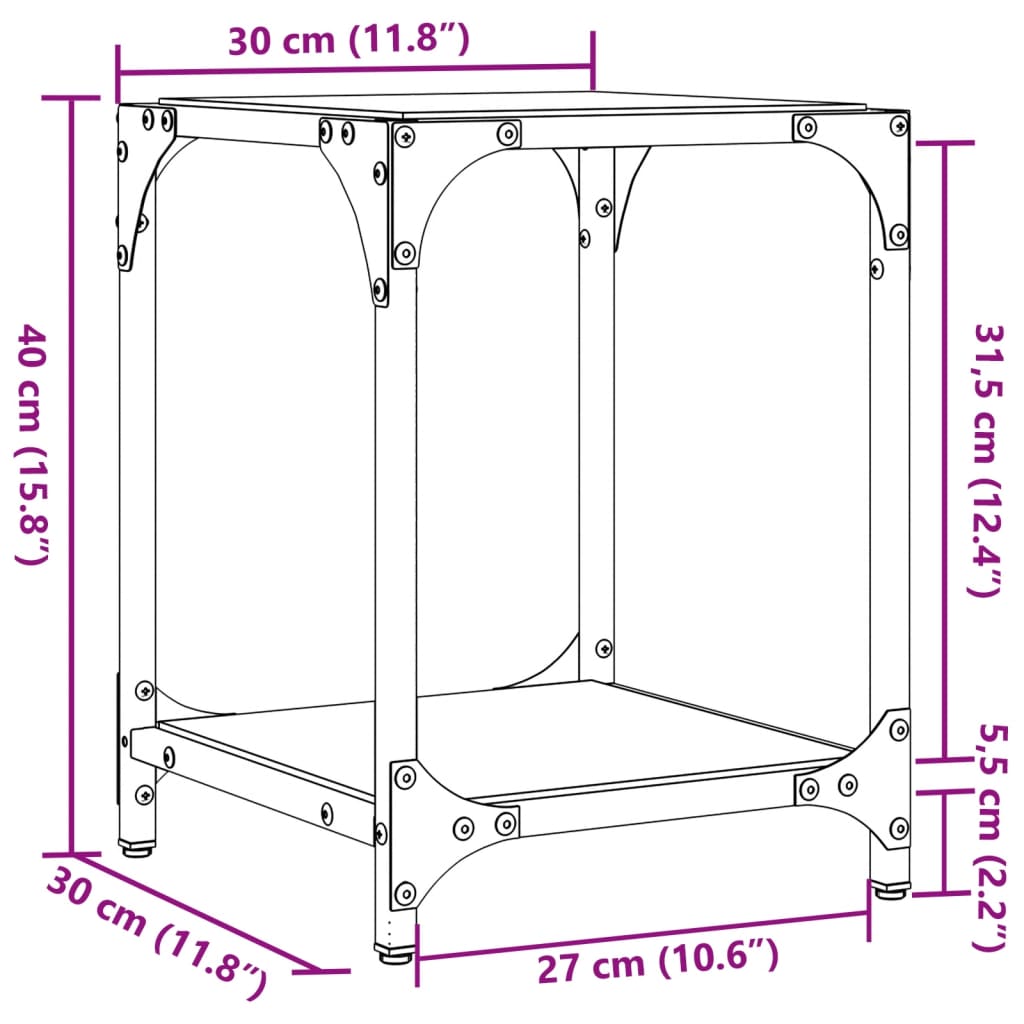 vidaXL Coffee Tables with Transparent Glass Top 2 pcs 30x30x40 cm Steel