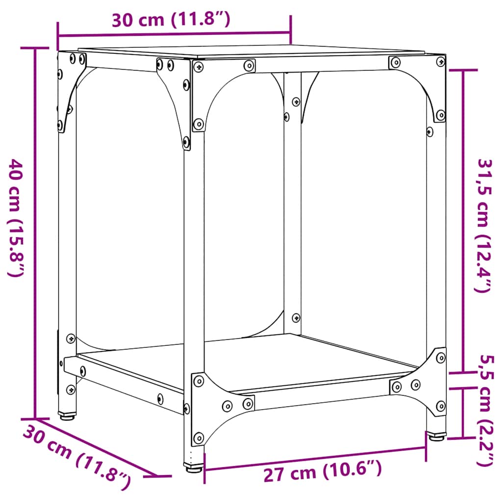 vidaXL Coffee Tables with Black Glass Top 2 pcs 30x30x40 cm Steel