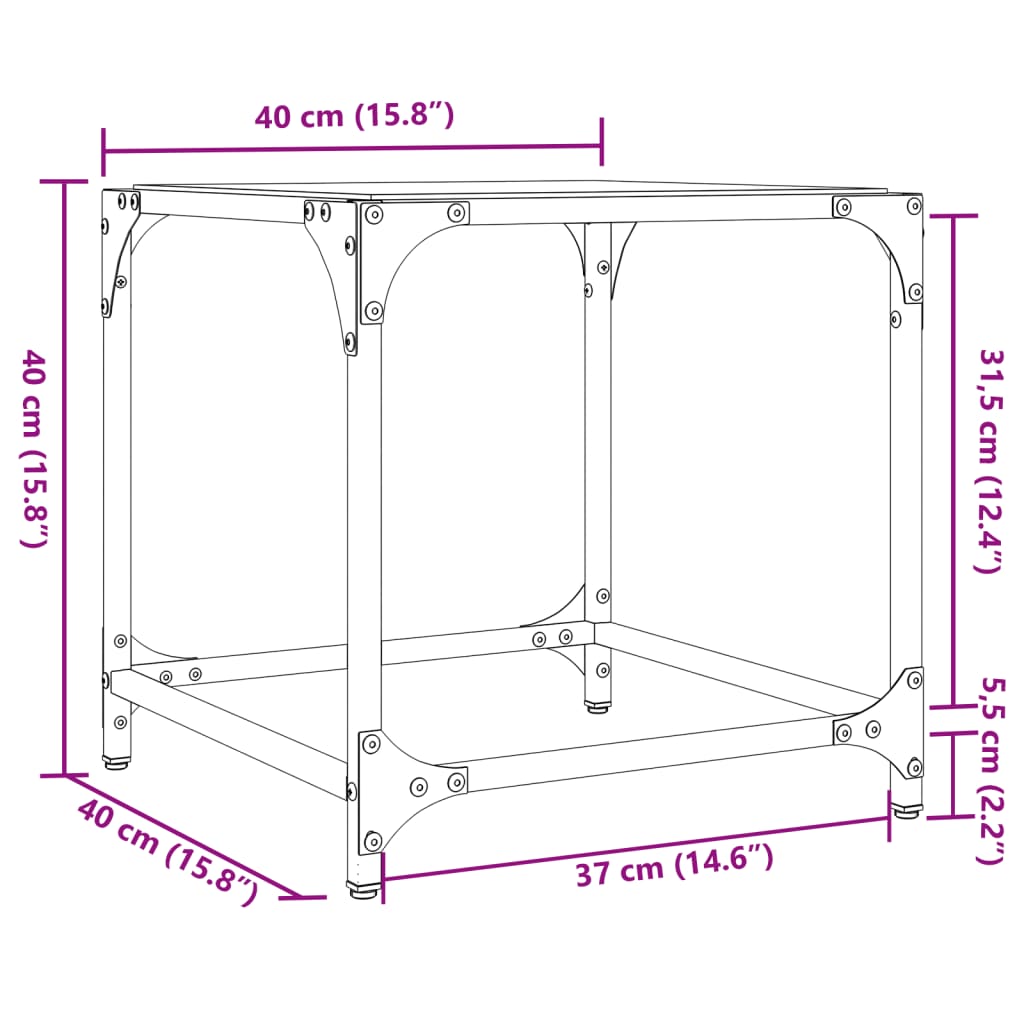vidaXL Coffee Table with Transparent Glass Top 40x40x40 cm Steel