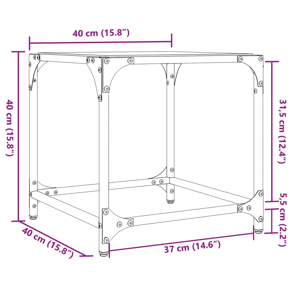 vidaXL Coffee Tables with Transparent Glass Top 2 pcs 40x40x40 cm Steel