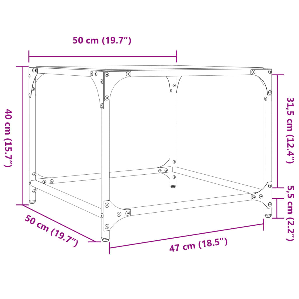 vidaXL Coffee Table with Transparent Glass Top 50x50x40 cm Steel