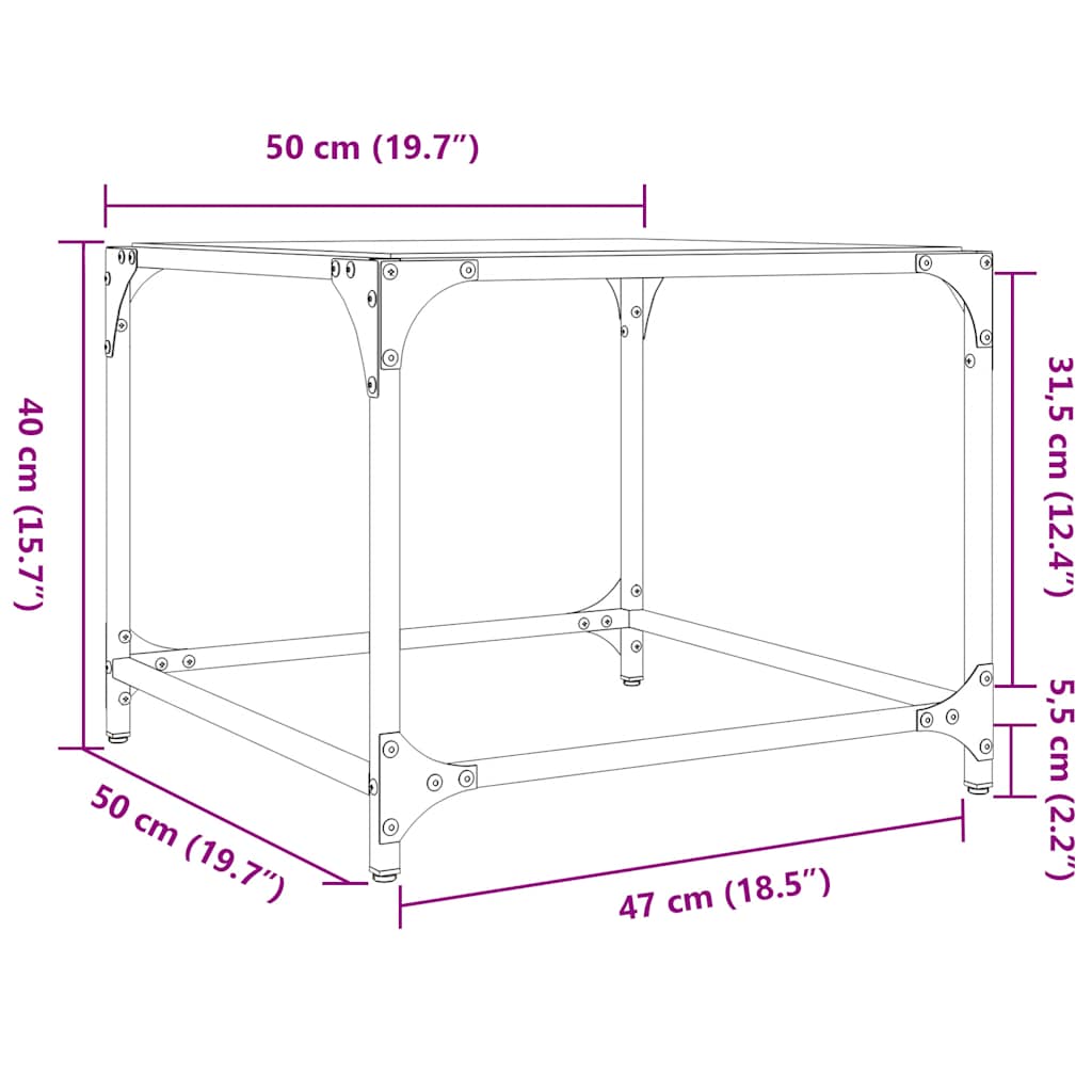 vidaXL Coffee Tables with Black Glass Top 2 pcs 50x50x40 cm Steel