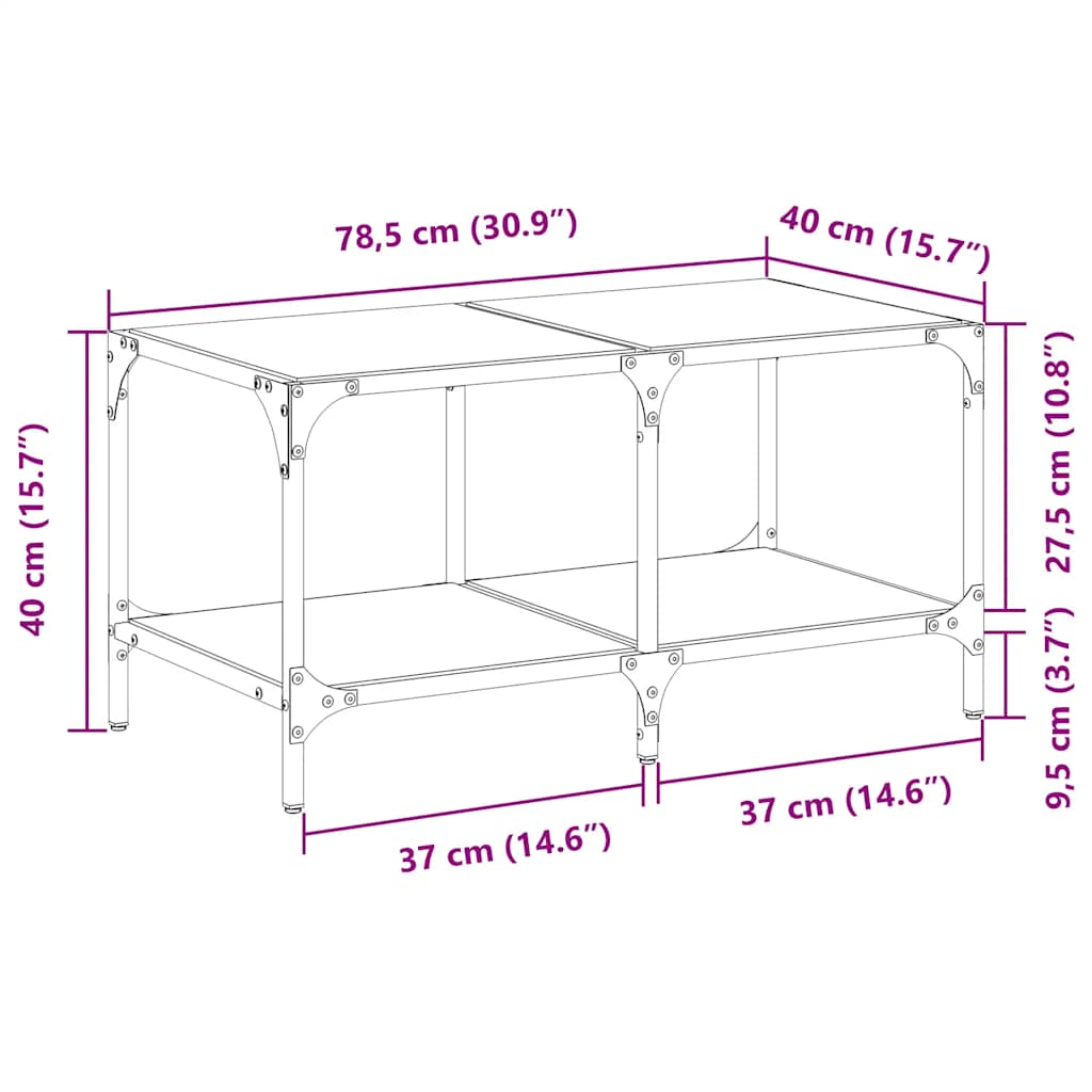 vidaXL Coffee Table with Transparent Glass Top 78.5x40x40 cm Steel