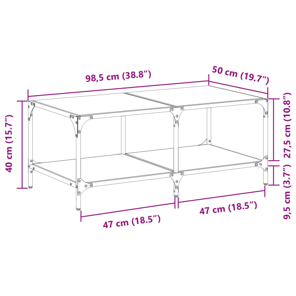 vidaXL Coffee Table with Transparent Glass Top 98.5x50x40 cm Steel