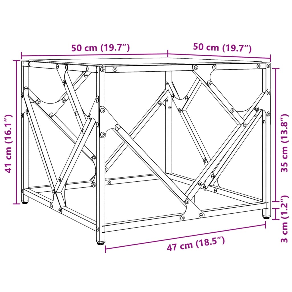 vidaXL Coffee Table with Transparent Glass Top 50x50x41 cm Steel