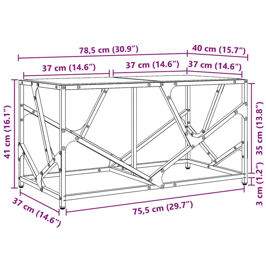 vidaXL Coffee Table with Black Glass Top 78.5x40x41 cm Steel