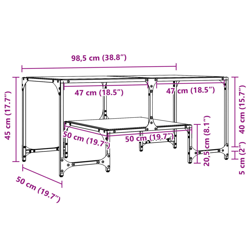 vidaXL Coffee Table with Black Glass Top 98,5x50x45 cm Steel