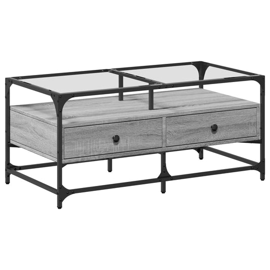 vidaXL Coffee Table with Glass Top Grey Sonoma 98.5x50x45 cm Steel