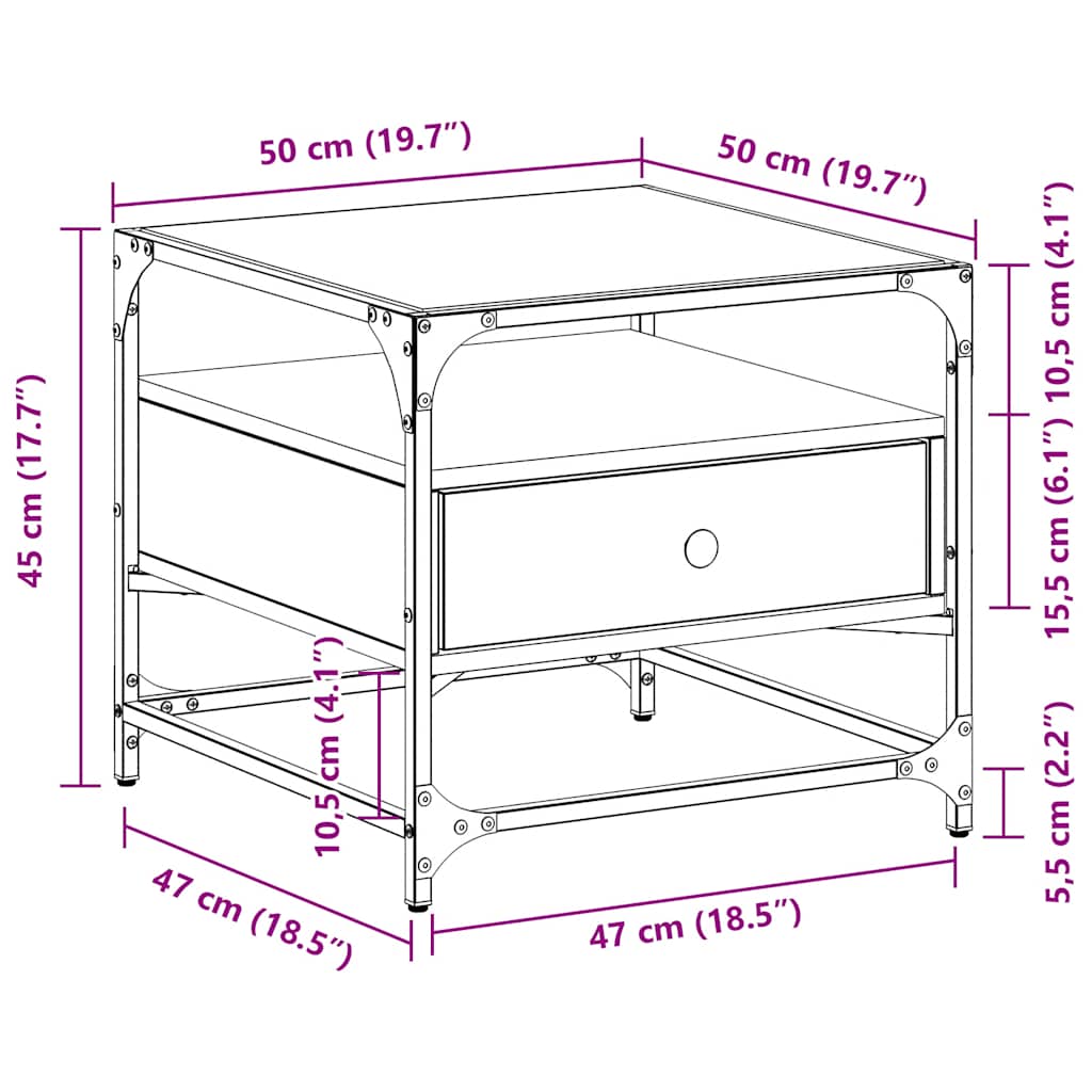 vidaXL Coffee Table with Glass Top Black 50x50x45 cm Steel