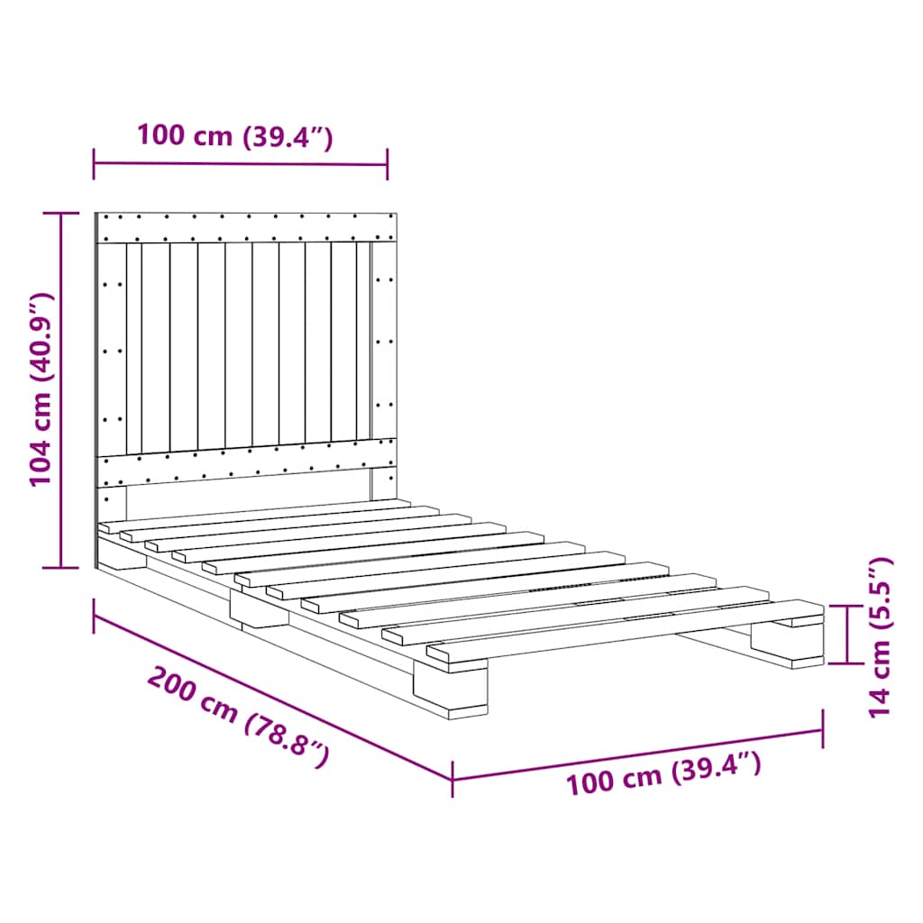 vidaXL Bed Frame without Mattress with Headboard 100x200 cm Solid Wood