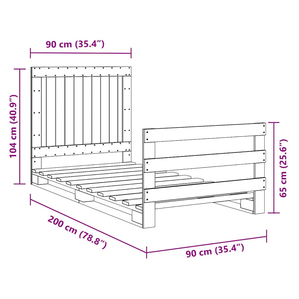 vidaXL Bed Frame without Mattress with Headboard 90x200 cm Solid Wood