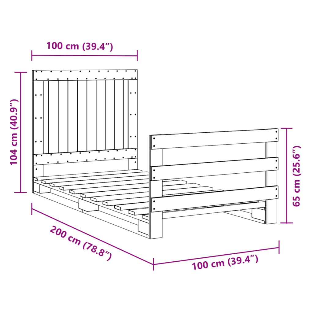 vidaXL Bed Frame without Mattress with Headboard 100x200 cm Solid Wood