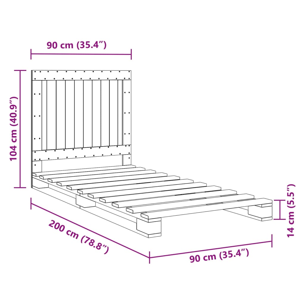 vidaXL Bed Frame without Mattress Grey 90x200 cm Solid Wood Pine
