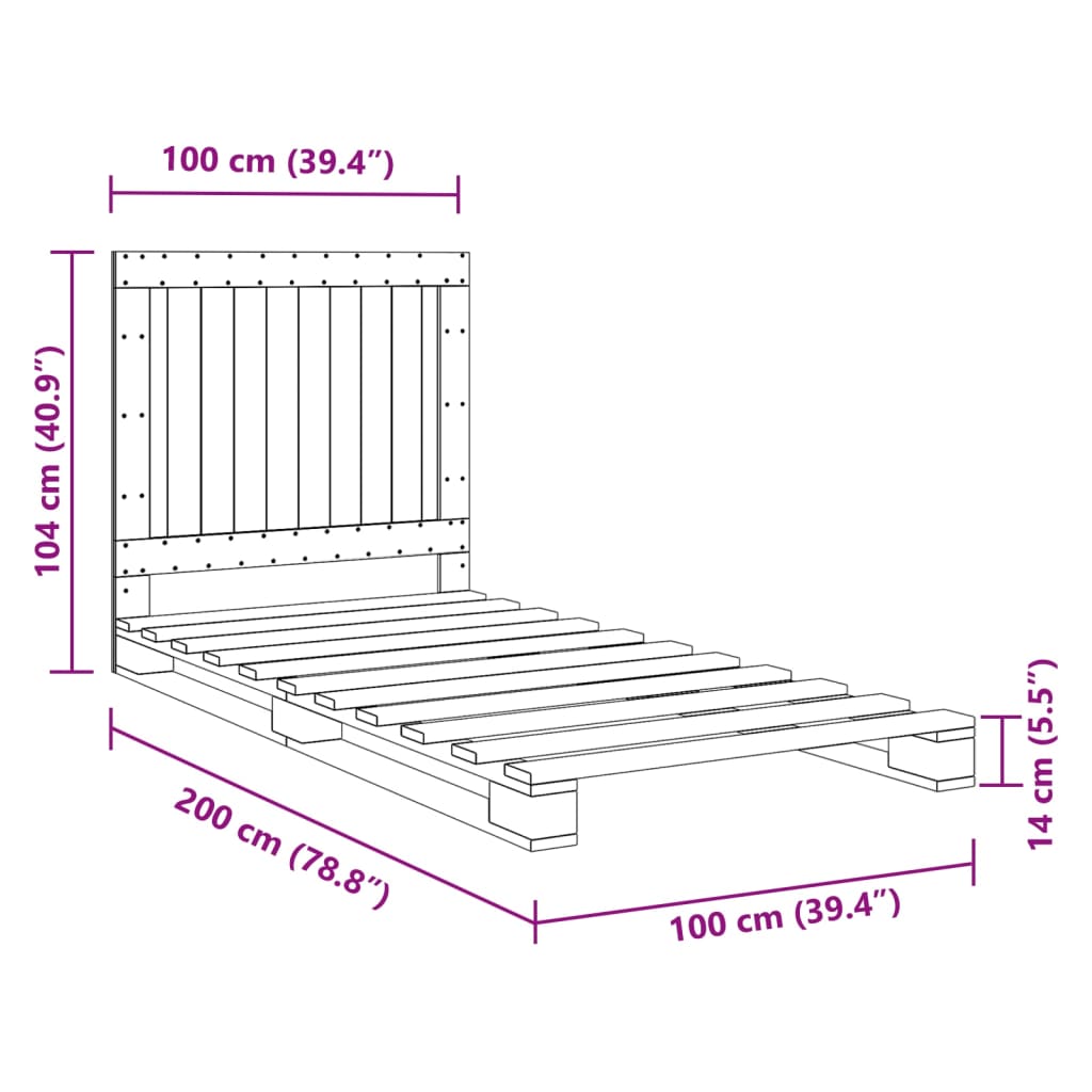 vidaXL Bed Frame without Mattress Grey 100x200 cm Solid Wood Pine