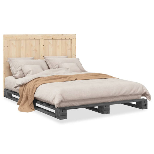 vidaXL Bed Frame | Grey | Solid pinewood | 140 x 200 cm | Bed Frame