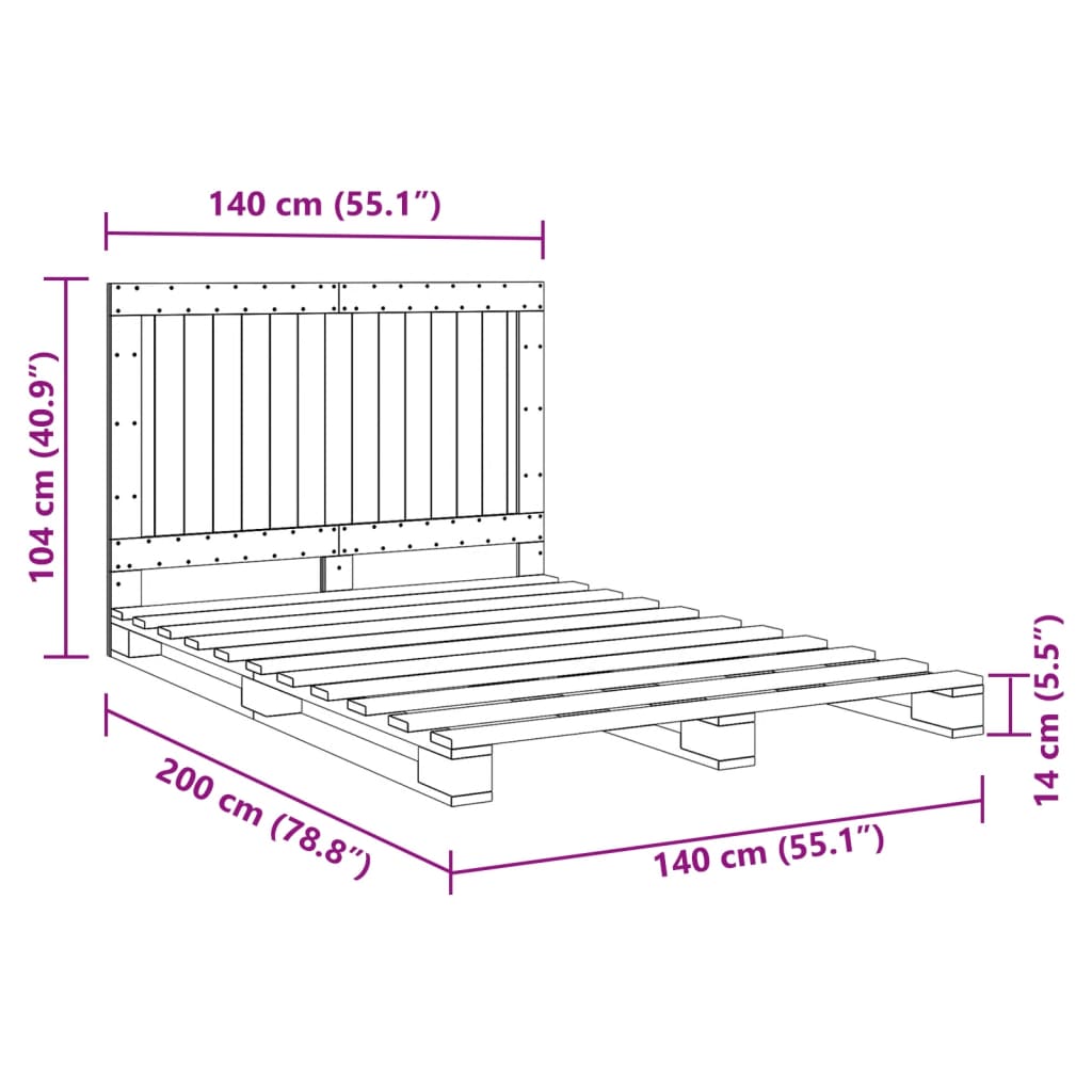 vidaXL Bed Frame | Grey | Solid pinewood | 140 x 200 cm | Bed Frame