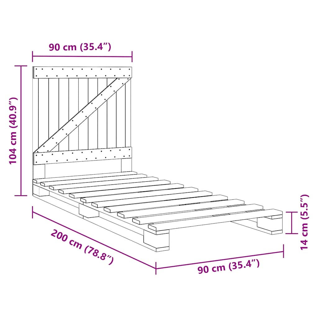 vidaXL Bed Frame without Mattress with Headboard 90x200 cm Solid Wood
