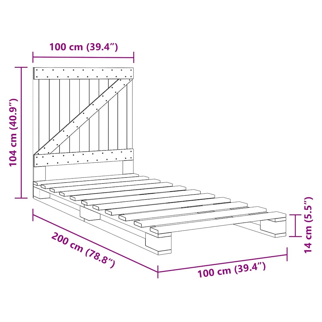 vidaXL Bed Frame without Mattress with Headboard 100x200 cm Solid Wood