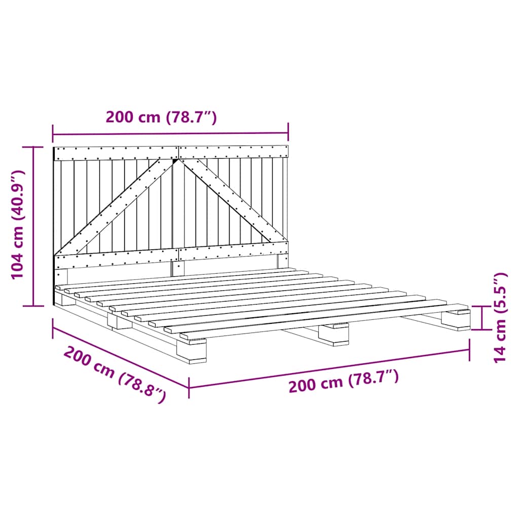 vidaXL Bed Frame without Mattress with Headboard 200x200 cm Solid Wood