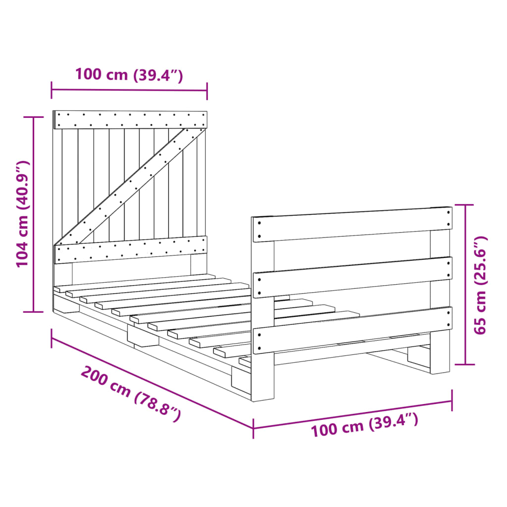 vidaXL Bed Frame | Pine | Solid pine wood | Single | Durable | Bed Frame