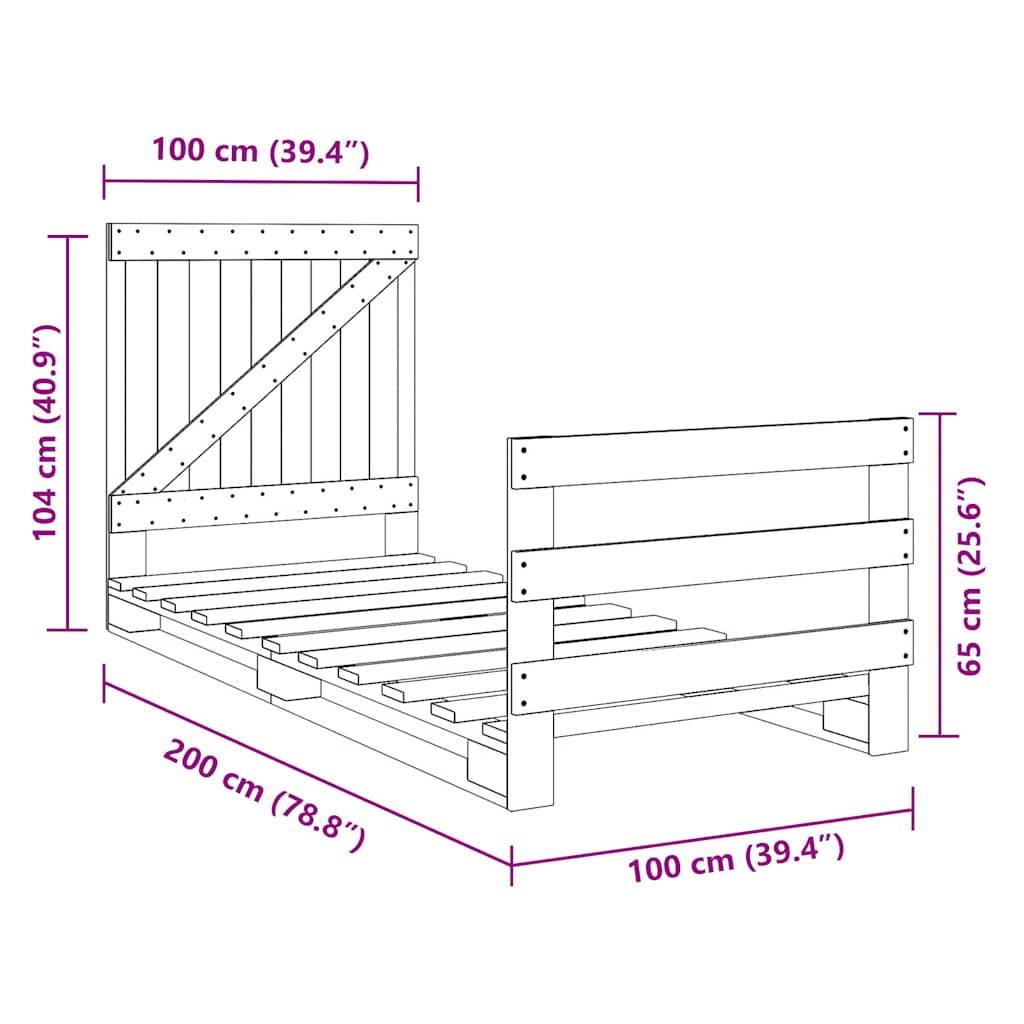 vidaXL Bed Frame without Mattress with Headboard 100x200 cm Solid Wood