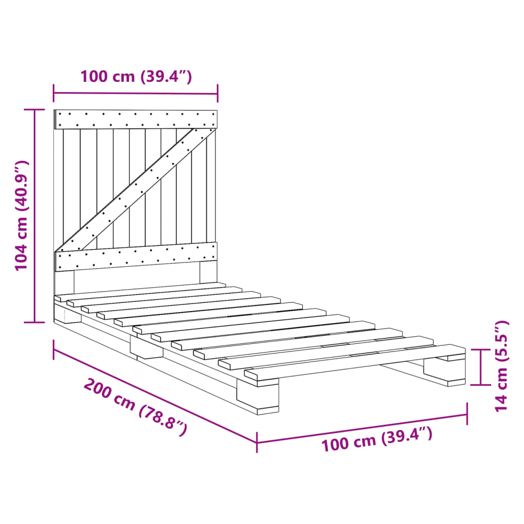 vidaXL Bed Frame without Mattress Grey 100x200 cm Solid Wood Pine