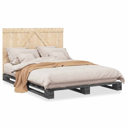 vidaXL Bed Frame | Grey | Solid pinewood | Double | Durable | Bed Frame