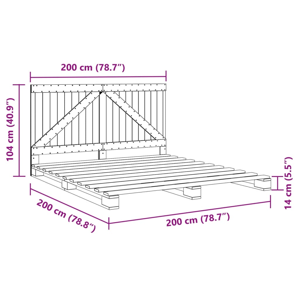 vidaXL Bed Frame without Mattress Grey 200x200 cm Solid Wood Pine