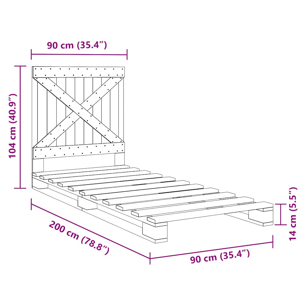 vidaXL Bed Frame | Natural Wood | Solid pine wood | Single | Sturdy | Bed Frame