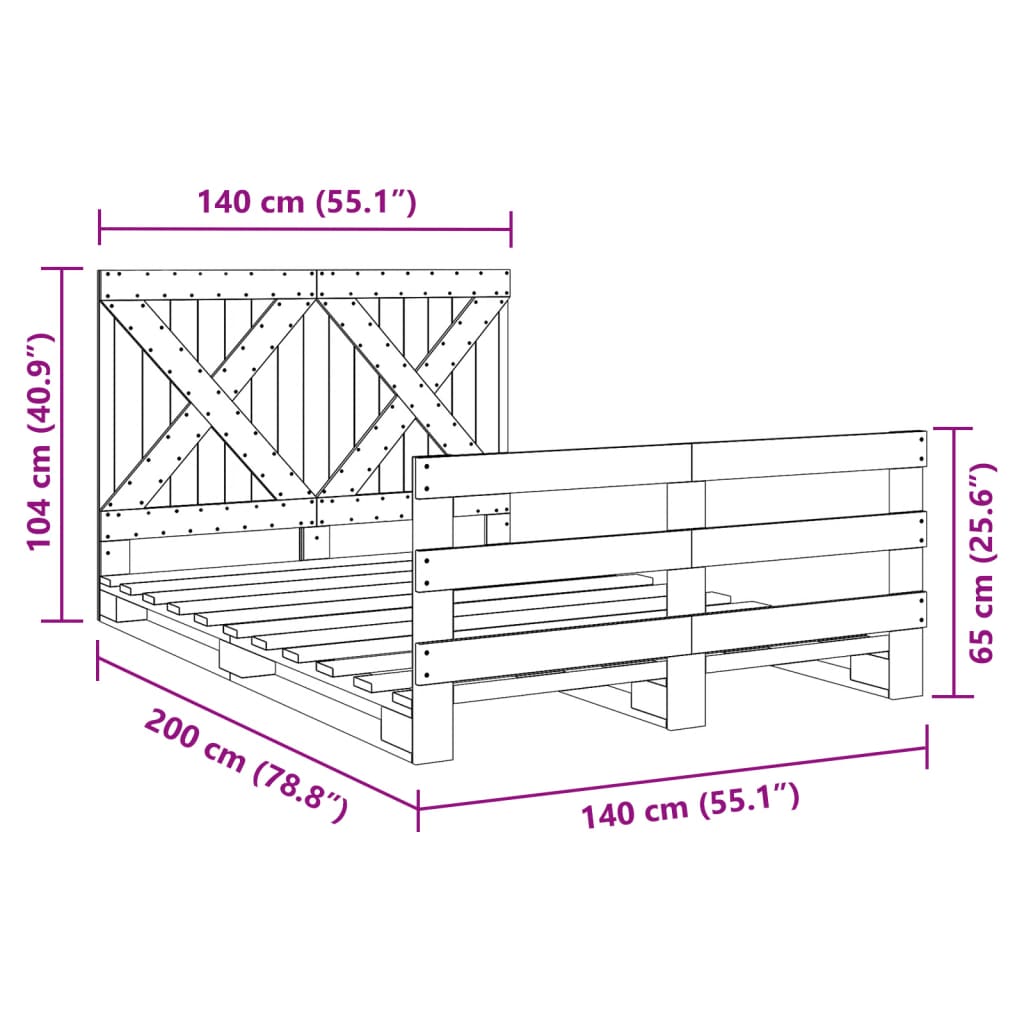 vidaXL Bed Frame without Mattress with Headboard 140x200 cm Solid Wood