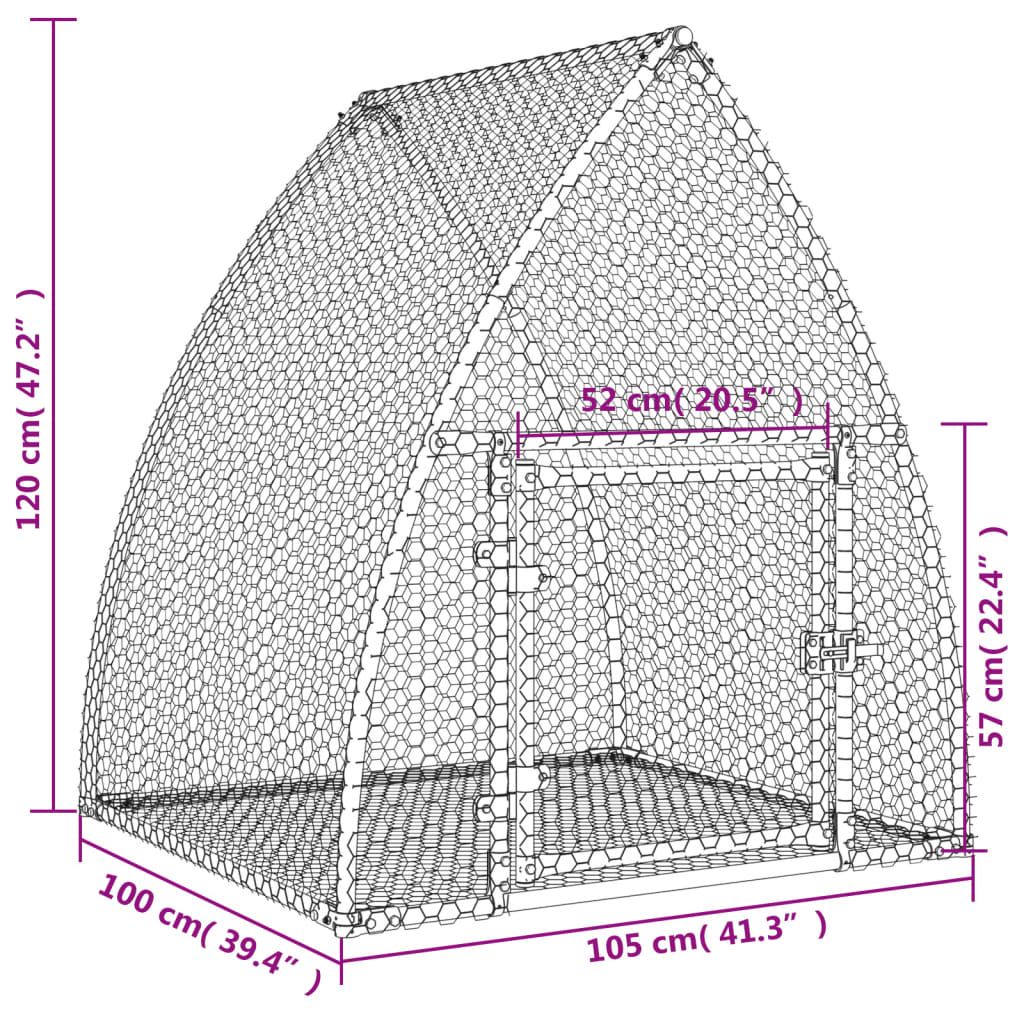 vidaXL Rabbit Hutch Silver 105x100x120 cm Galvanised Steel