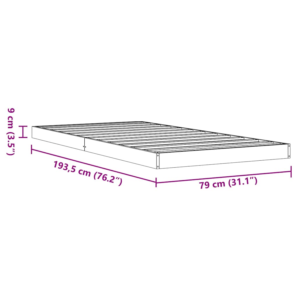 vidaXL Bed Frame without Mattress Wax Brown 75x190 cm Small Single Solid Wood Pine