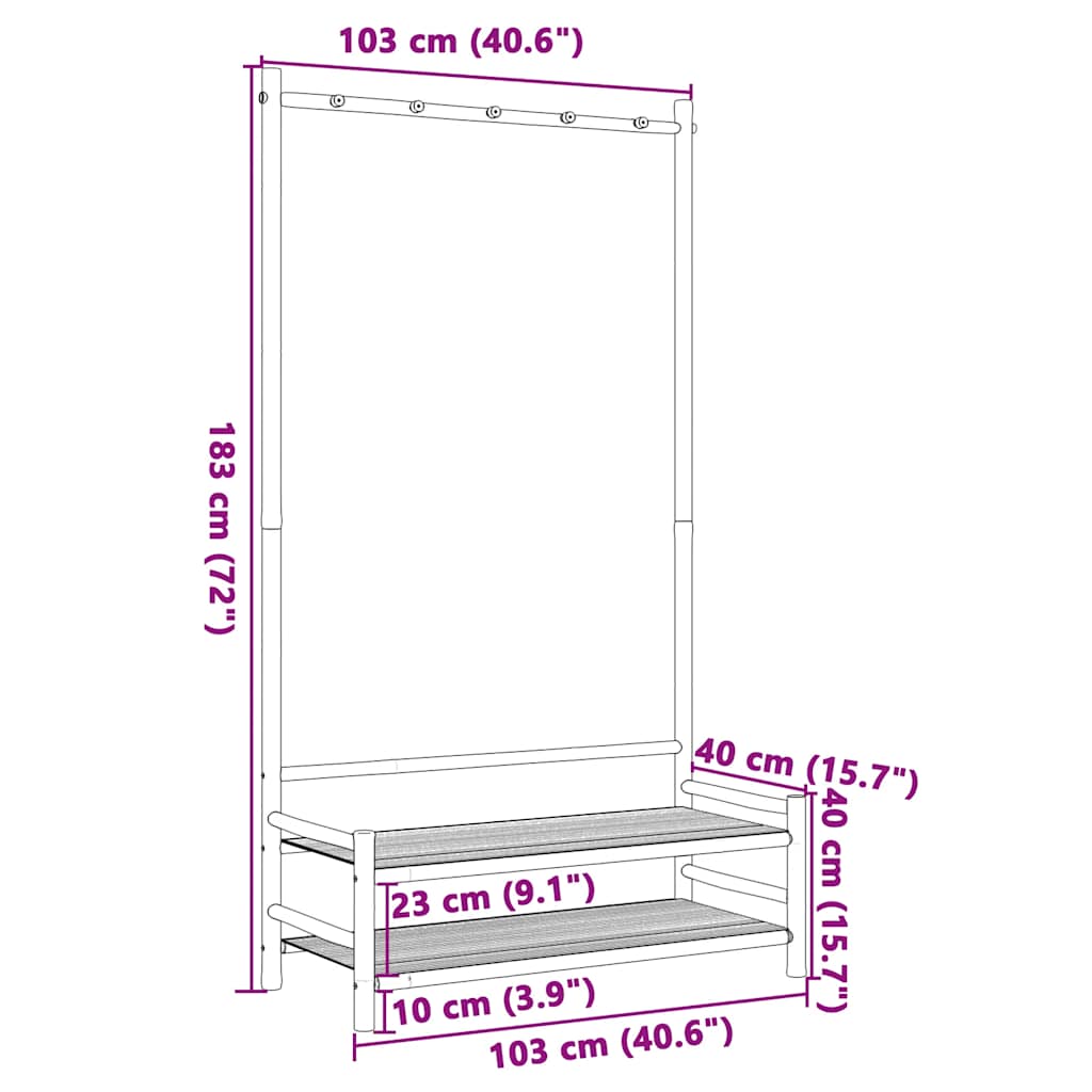vidaXL Clothes Rack with Shelves 103x40x183 cm Bamboo