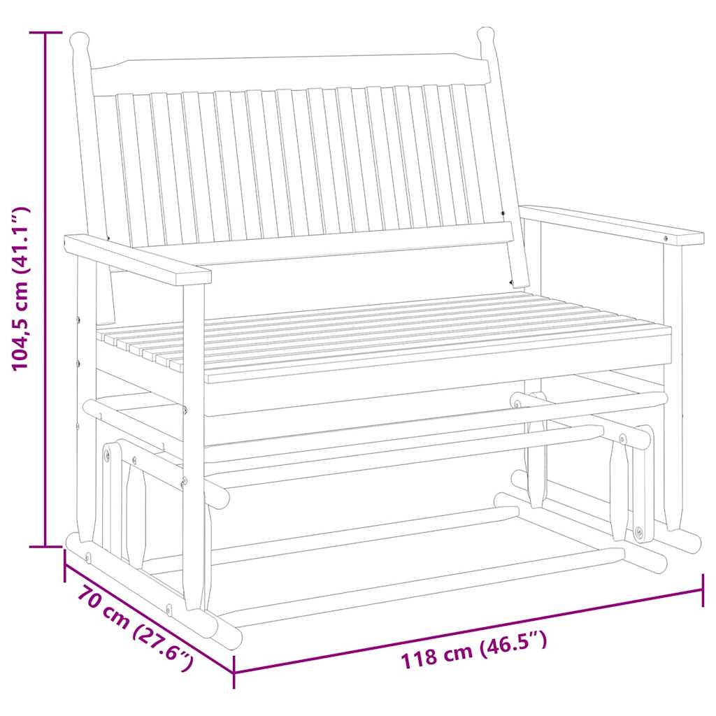 vidaXL Glider Bench Black 118x70x104.5 cm Solid Wood Poplar
