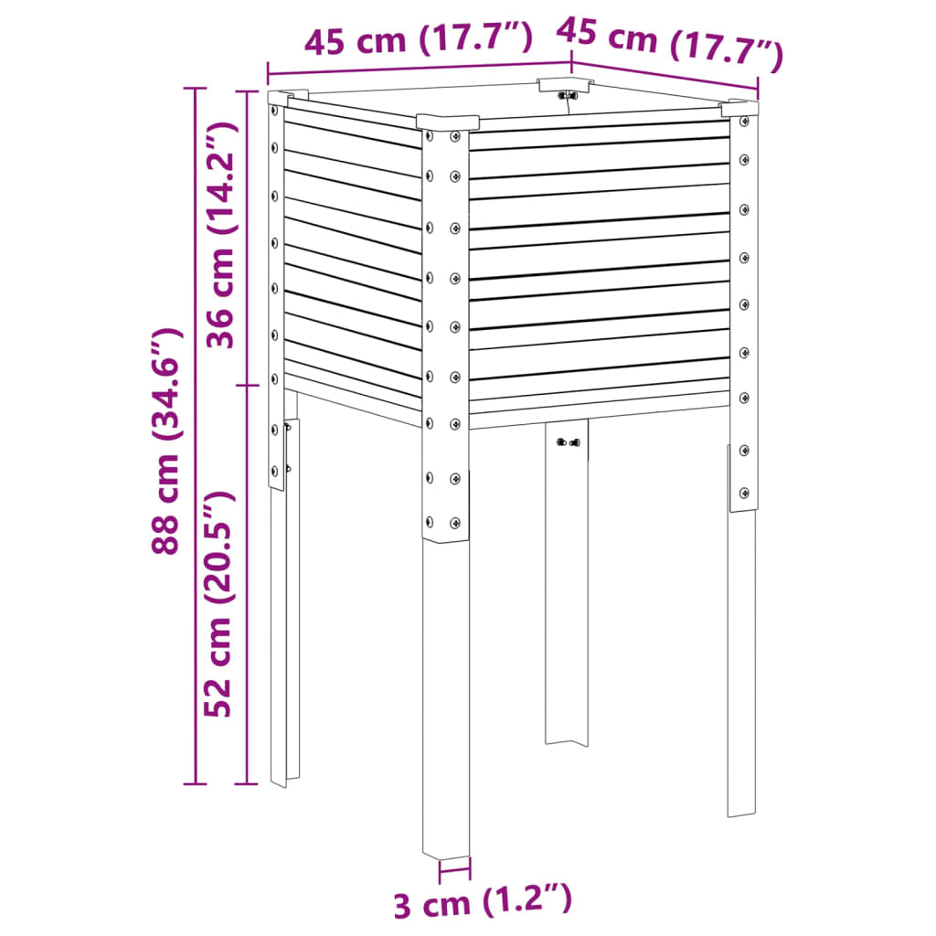 vidaXL Garden Planter Brown 45x45x88 cm Steel