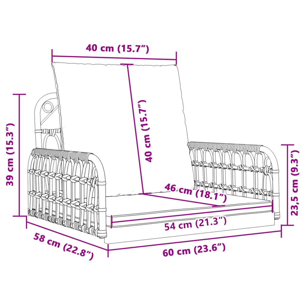 vidaXL Swing Chair with Cushions 63x58x39 cm Poly Rattan and Steel