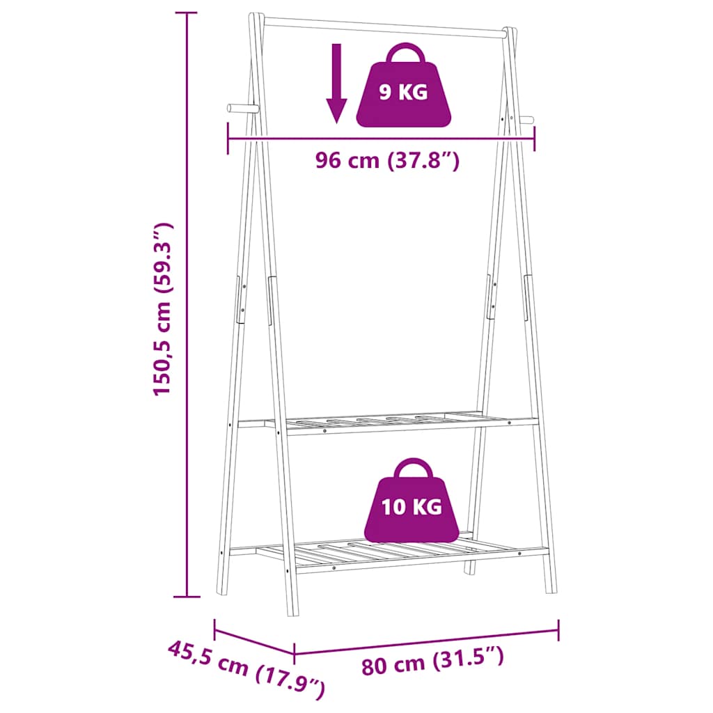 vidaXL Clothes Rack with Shelves 96x45.5x150.5 cm Bamboo