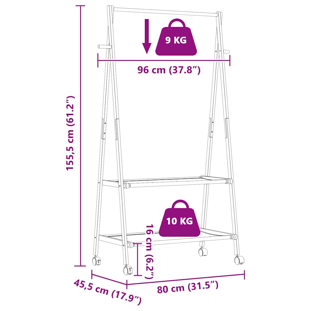 vidaXL Clothes Rack with Shelves and Wheels 96x45.5x155.5 cm Bamboo