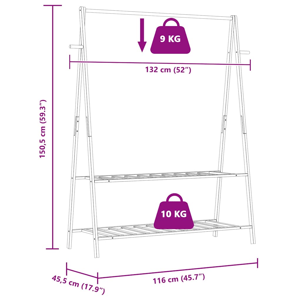 vidaXL Clothes Rack with Shelves 132x45.5x150.5 cm Bamboo