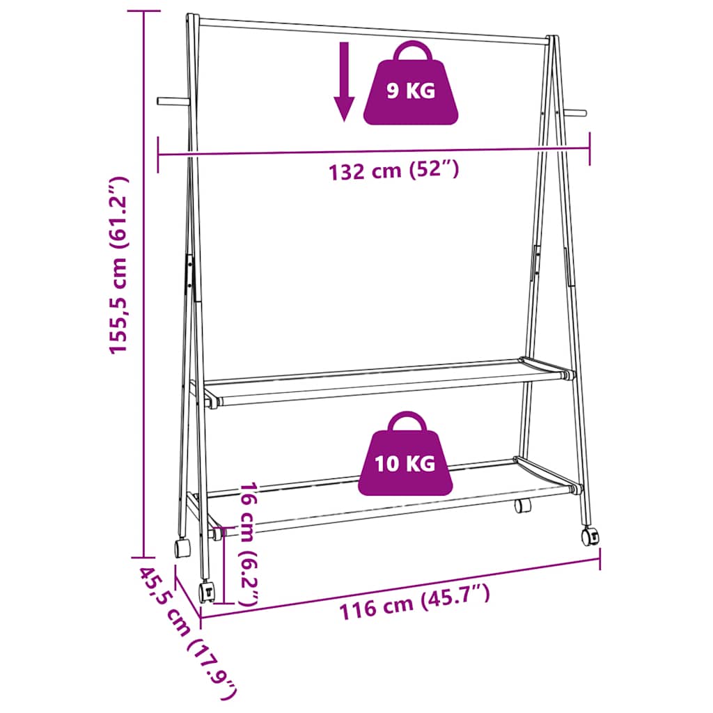 vidaXL Clothes Rack with Shelves and Wheels 132x45,5x155,5 cm Bamboo