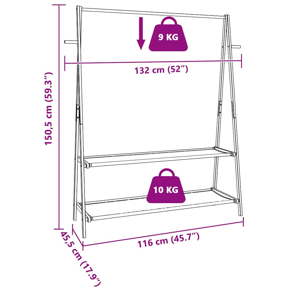 vidaXL Clothes Rack with Shelves 132x45,5x150,5 cm Bamboo