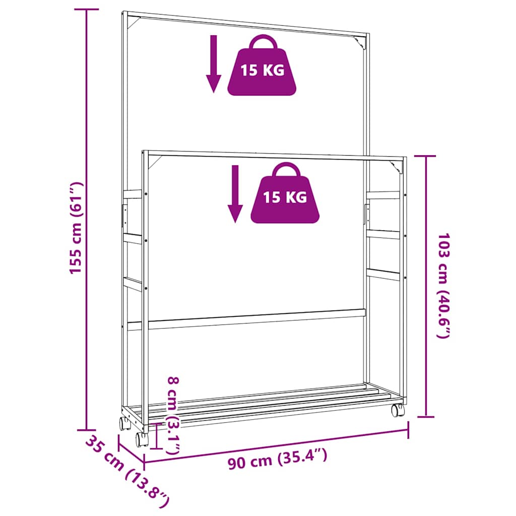 vidaXL Clothes Rack with Shelves and Wheels 90x35x155 cm Bamboo