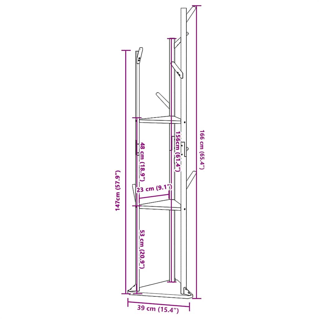 vidaXL Coat Stand with Hooks and Shelves 39x33x166 cm Bamboo