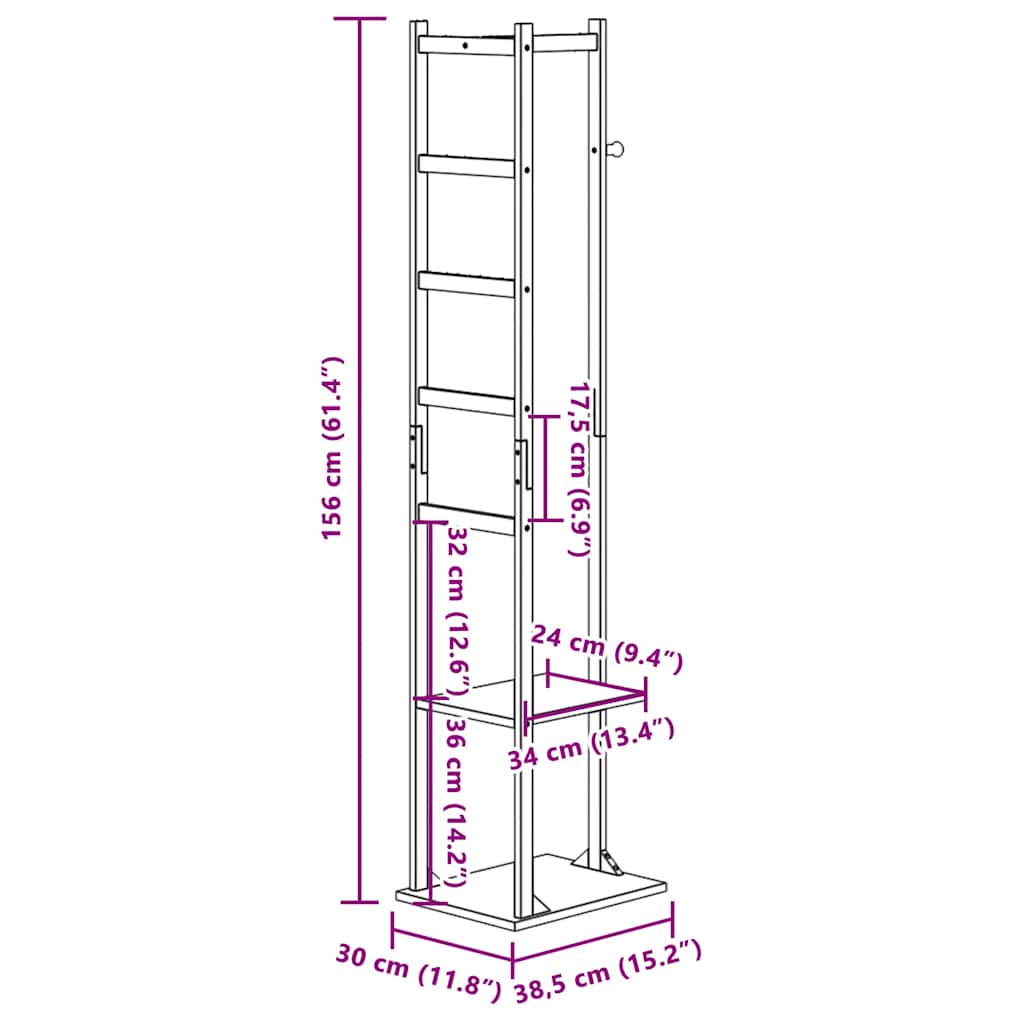 vidaXL Coat Stand with Hooks and Shelves 38,5x30x156 cm Bamboo