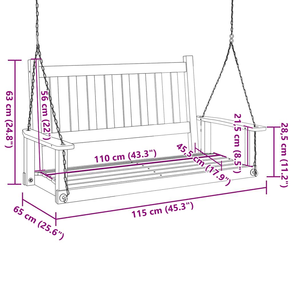 vidaXL Garden Swing Bench with Metal Chains Brown Solid Wood Fir