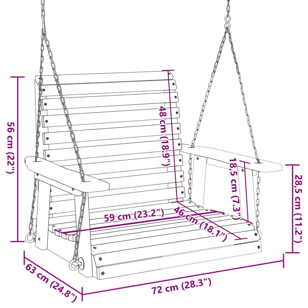 vidaXL Garden Swing Chair with Metal Chains Black Solid Wood Fir